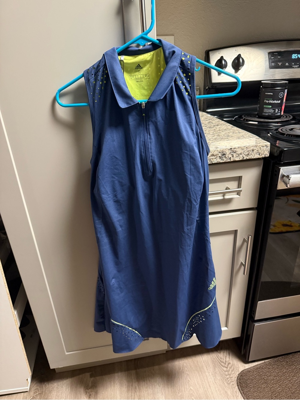 adidas Navy Polo Dress with Neon Lime Accents